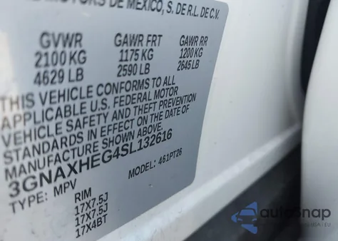 2025 Chevrolet Equinox Fwd Lt из США, поврежденный, VIN 3GNAXHEG4SL132616